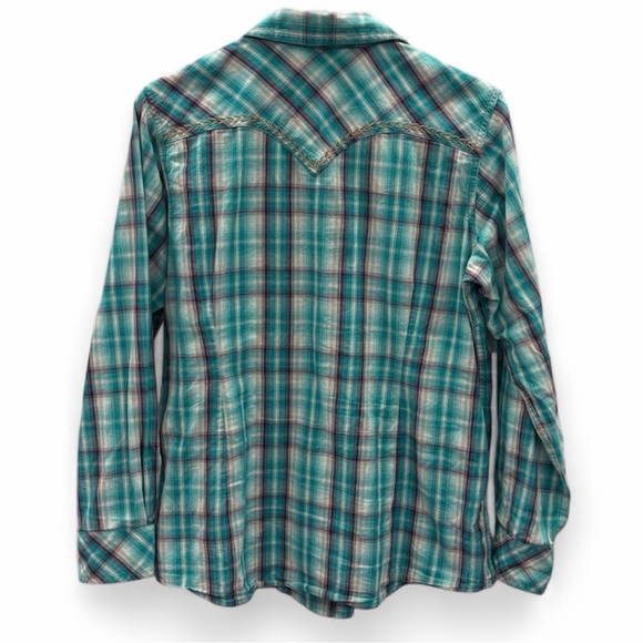 Ariat REAL Plaid Western Button Up Shirt Turquoise Purple Womens Large - Picture 6 of 8